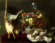 Jan Fyt - A Still Life with Fruit, Dead Game and a Parrot